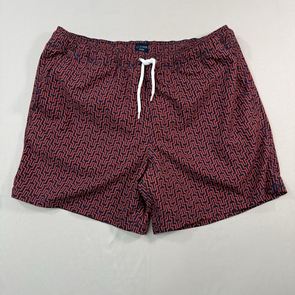 J.Crew Flex Swim Trunks Men's Large Red Navy Geometric Print Mesh Lined